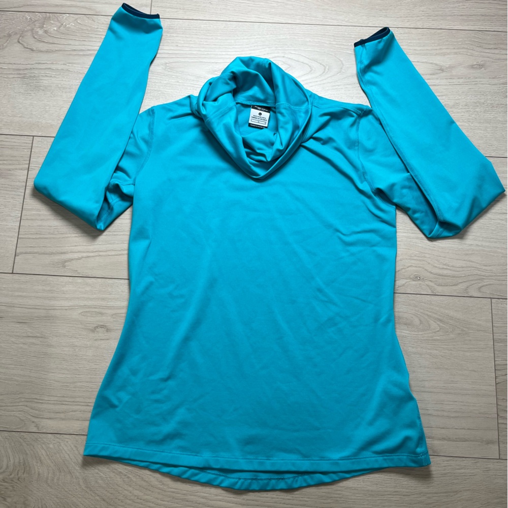 Nike Pro Dri-Fit Top Women's L Teal Cowl Neck Thumbhole Sleeve Athletic Pullover